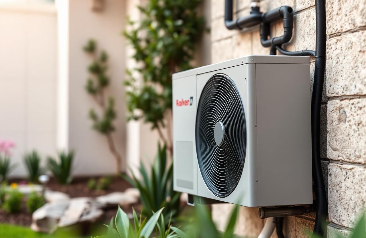 Close-up of an air source heat pump installation